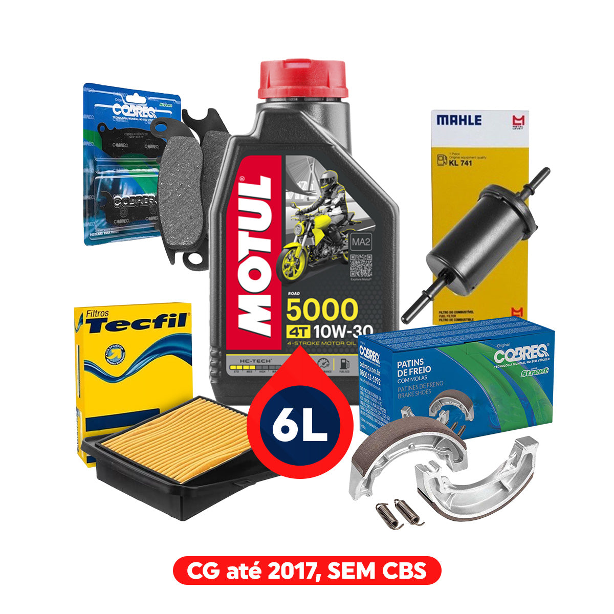 Kit Revisão CG até 2017 - 6L Motul 10w30 + Filtros + Freios